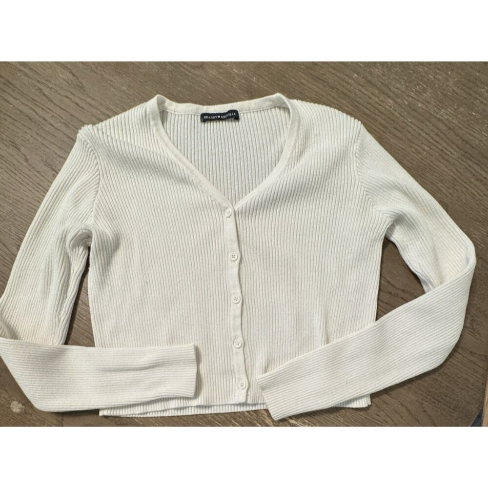 Brandy Melville cream white long sleeve cardigan ribbed V-neck button cropped